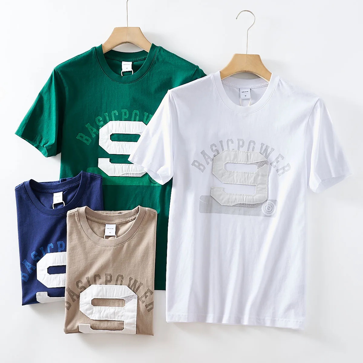 2025 Summer New American Retro Short Sleeve O-neck Sticker Printed T-shirt Men's Fashion 100% Cotton Washed Casual Youth Tops