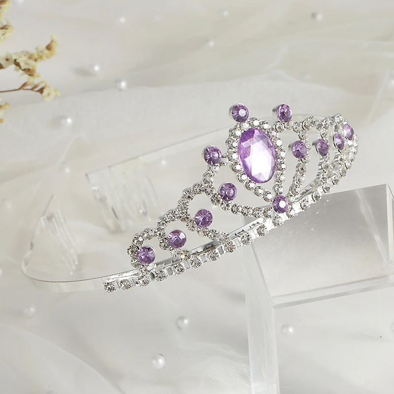 purple pink blue luxury crystal princess tiara comb headband wedding bridal crown for girls hair jewelry accessories