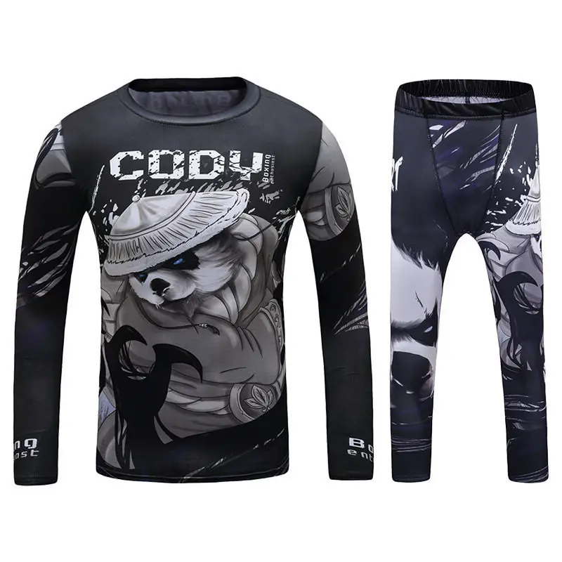 Camisetas de boxeo MMA para gimnasio para chico, ropa interior para bebés, conjunto deportivo, traje Rashguard Kickboxing, pantalones ajustados, traje deportivo para niños BJJ 170