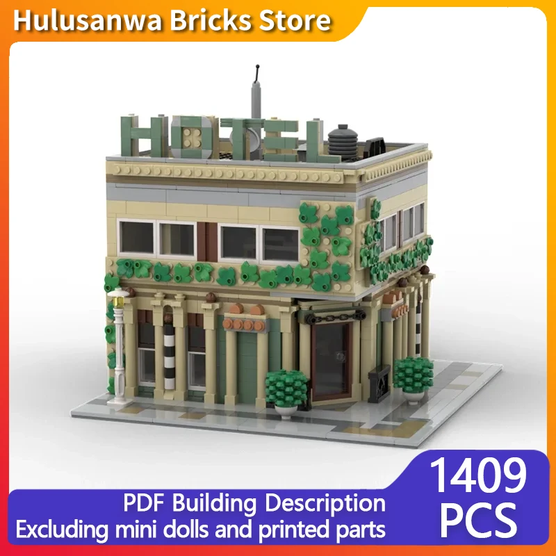 Street View Model MOC Building Bricks  Corner Hotel Alternative Build Modular Technology Gift Holiday Assemble Children Toy Suit