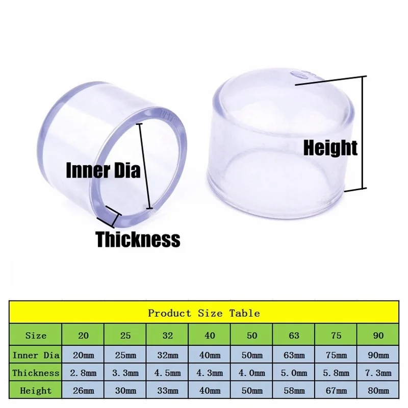 Inner Dia 20 25 32mm Transparent PVC Pipe End Cap Aquarium Fish Tank Garden Water Connectors UPVC Tube Plug Drinking Water Parts