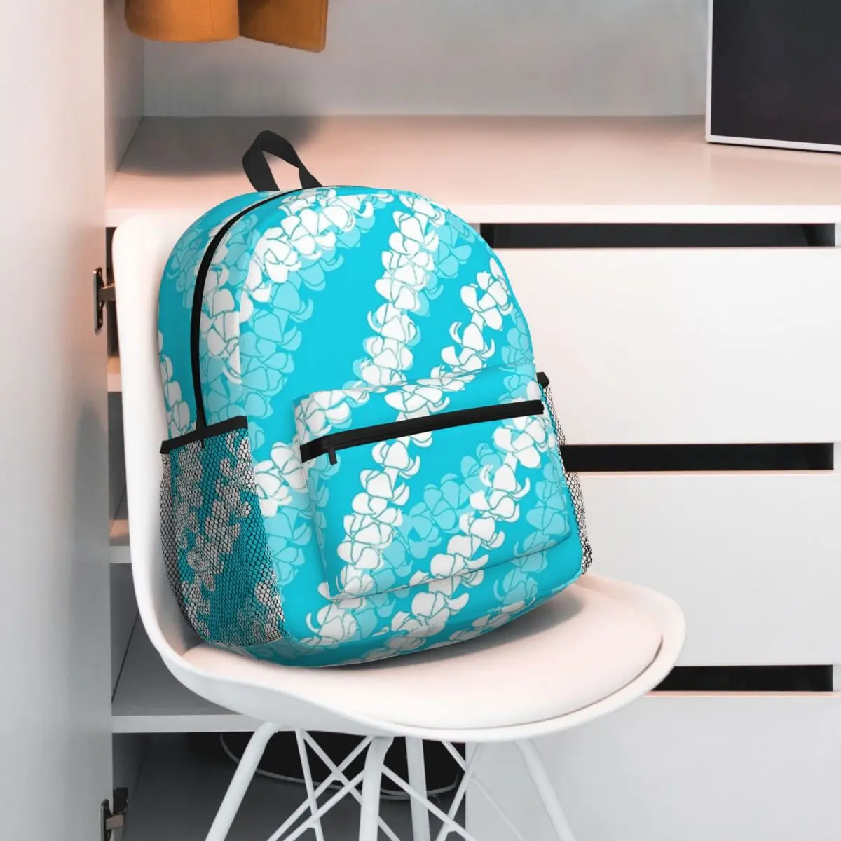 Puakenikeni Single Leis On Turquoise Student Backpack School Bag Hiking Travel Daypack for Boys Girls Bookbag Shoulder Bags