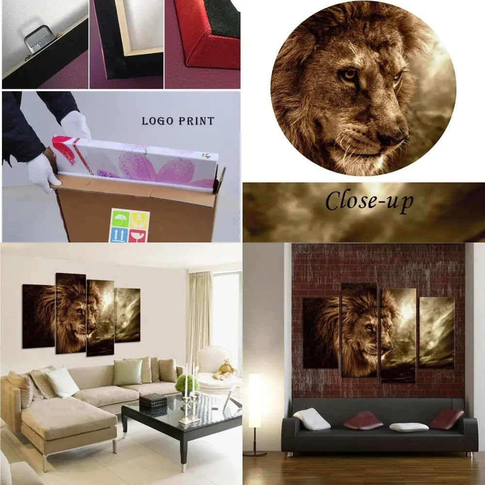

Современное абстрактное искусство льва — настенный декор из холста в рамке из 4 предметов для гостиной и спальни
