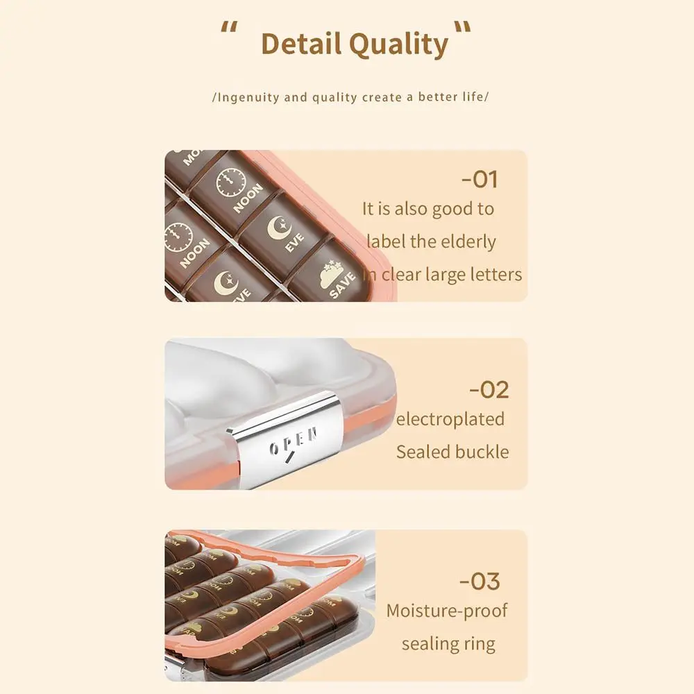 

21 /28 Compartments Pill Organizer Separate Grid Large Capacity Weekly Pill Box 3/4 Times-a-Day Reusable Pill Storage Box