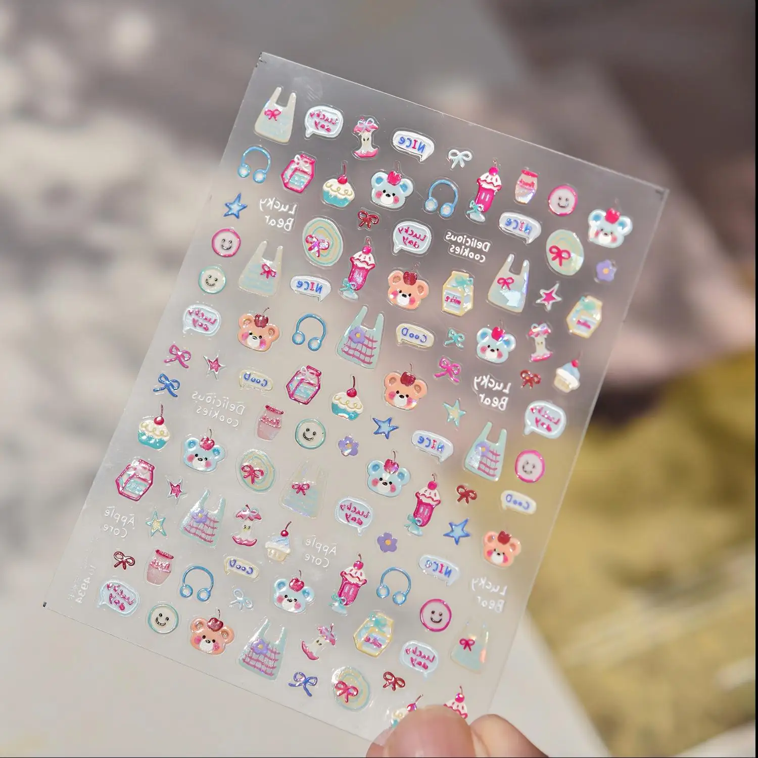 Autocollants pour ongles ours mignon Portable 5D, 1 pièce, adorables ornements pour Nail Art, parfaitement adaptés aux autocollants Girly de Style décontracté Kawaii