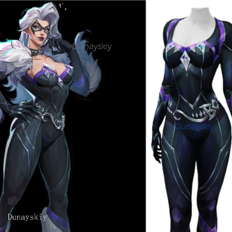 Cos C COS Store Black Hardy Cat Cosplay Costume Mv Rivals Game Women Black Jumpsuit Wig Halloween Carnival Sexy Roleplay view 3