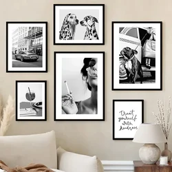 A4 9x13cm 6x8 Photo Frame With Canvas Painting Luxury French Bulldog Sexy Woman Car Black White Wall Art Combination Photo Frame