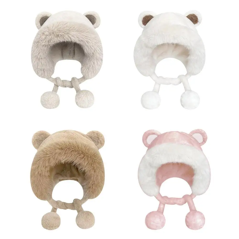 Women Cold Weather Hat Women Plush Hat Soft Fuzzy Women's Plush Hat With Cute Bear Ear Windproof Warm Bucket Hat Plush Basin Cap