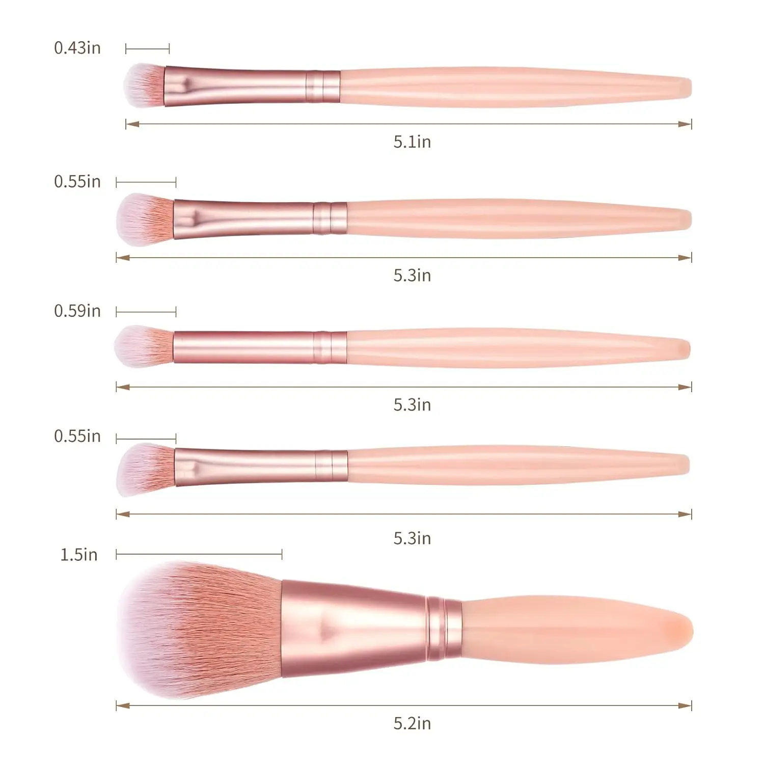 Set di pennelli per trucco da 5 pezzi con specchio, kit cosmetico portatile per fard in polvere morbida da viaggio