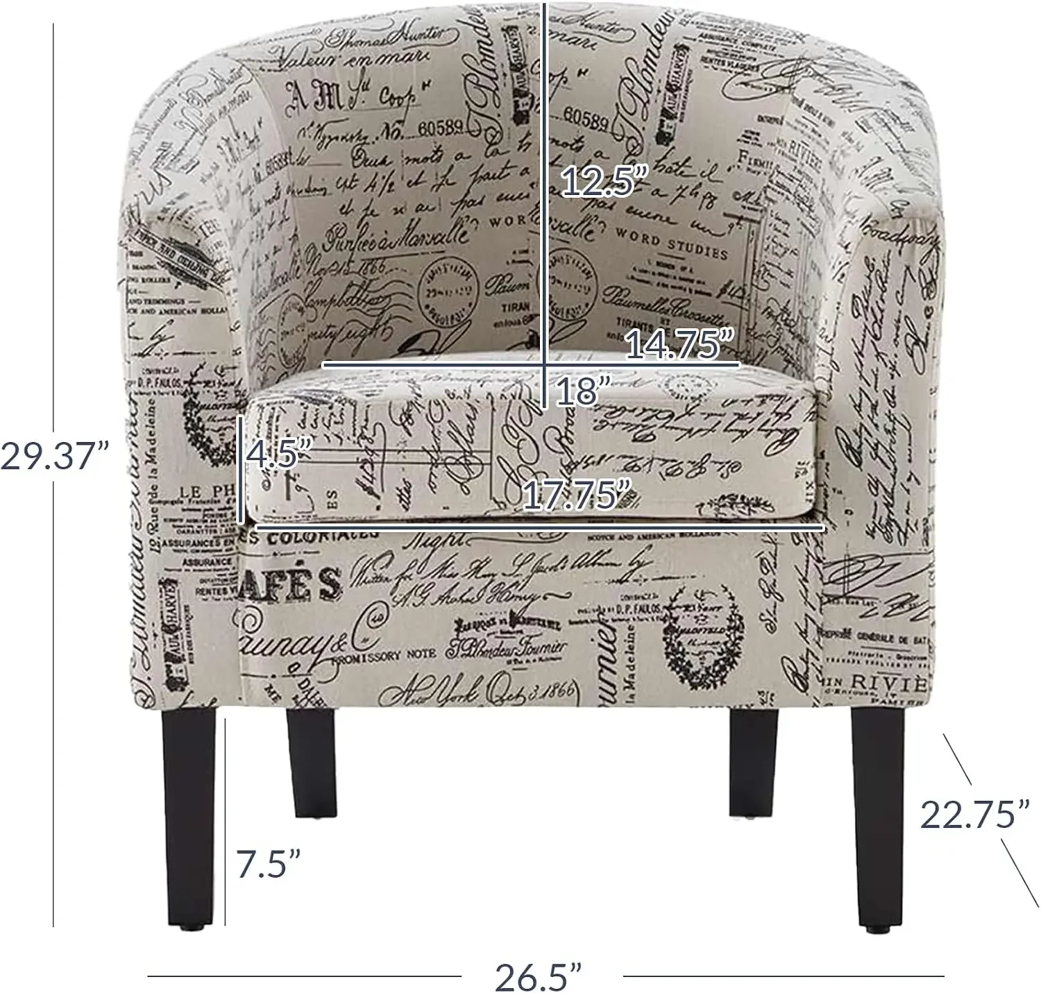 Accent Barrel Chair, Linen Round Chair Club Tub Sofa Corner Chair with Flared Legs and Cozy Soft Padding for Living Room Bedroom