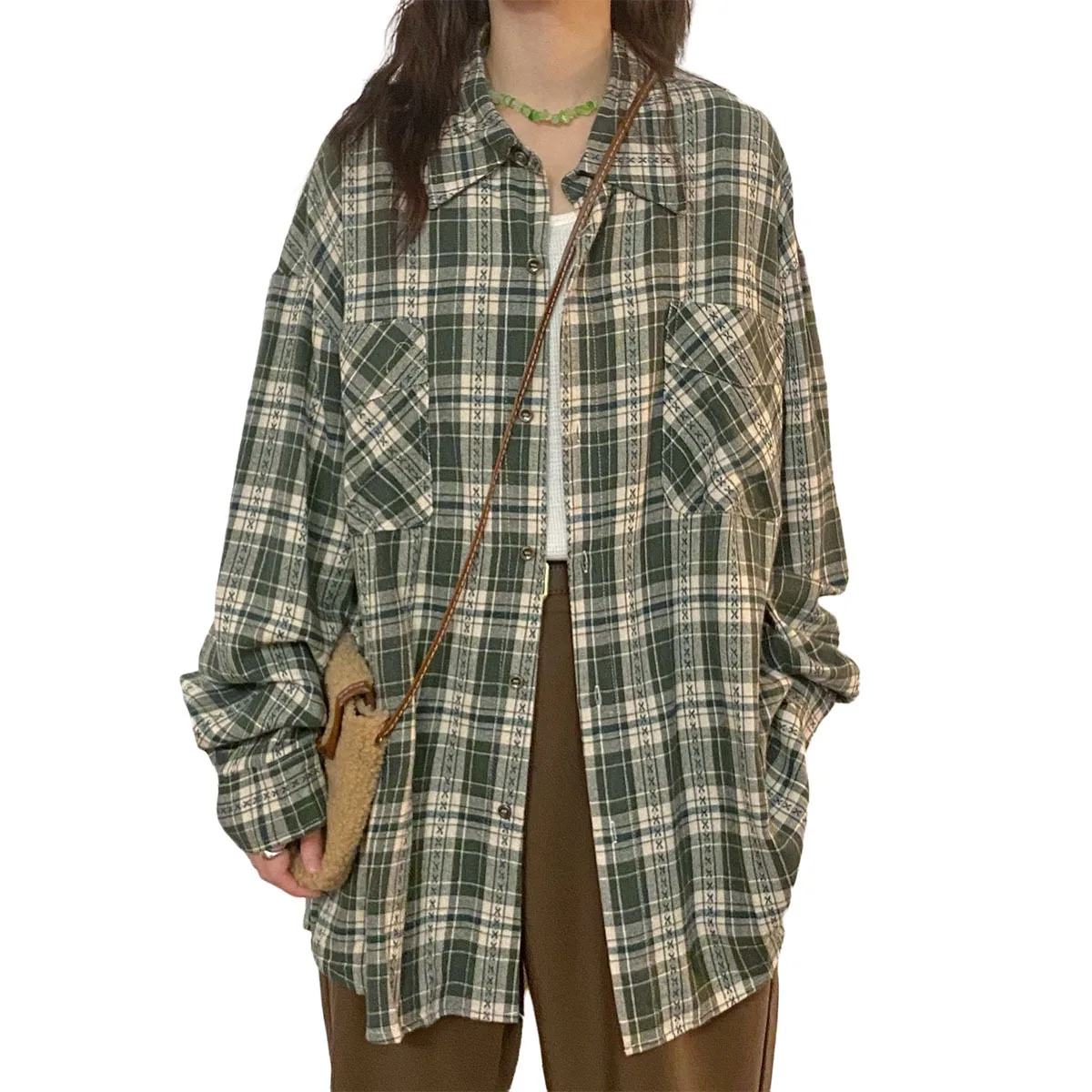 2025 Autumn New Retro Plaid Long Sleeve Shirts Women's Petite Loose Couple Style Versatile Shirt Jacket