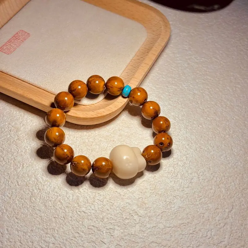 Lucky Bodhi Bracelet for Men Women Soft and Delicate Purple Gold Rat with Ivory Fruit Buddhist Prayer Bea