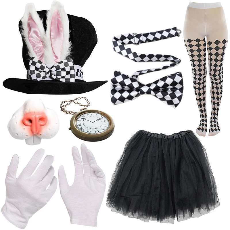 PESENAR White rabbit clothing accessories set, rabbit ears, top hat, role-playing party supplies