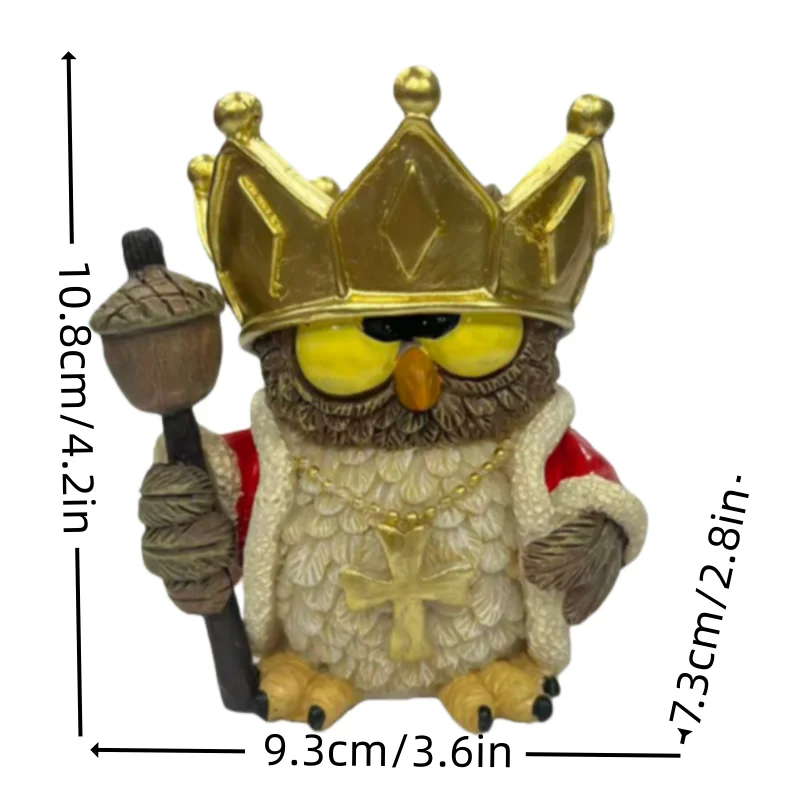 King Owl Resin Statue, Crown & Scepter Owl Figurine, Retro Style Home Decor view 5