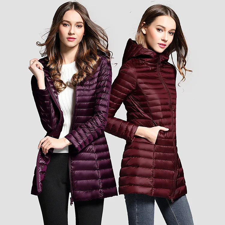 Ladies Lightweight Hooded Padded Coat Zip Up Long Sleeve Pockets Loose Fit Solid Color Warm Winter Outerwear Soft Casual Coat