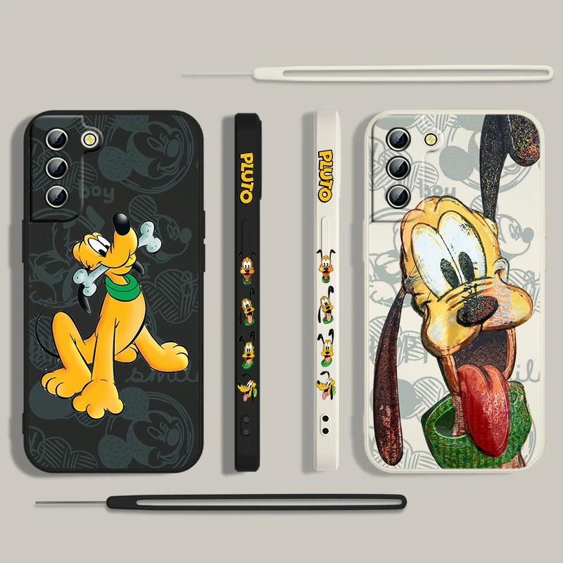 Disney Mickey Friend Pluto Phone Case For Samsung Galaxy S24 S23 S22 S21 S20 Pro FE Plus Ultra Liquid Left Rope Cover