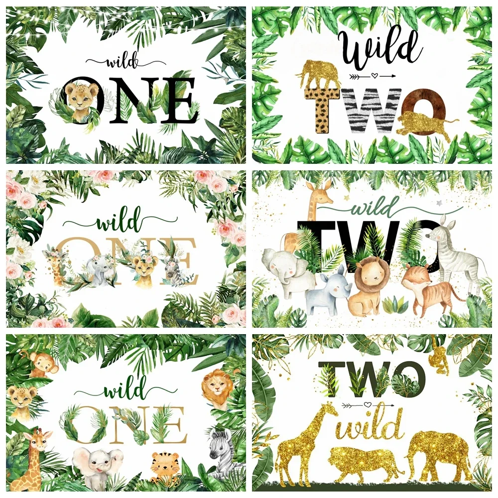 

Jungle Safari Tropical Forest One Two Year Old Boy Girl Baby Shower Birthday Wildlife Party Custom Photography Background