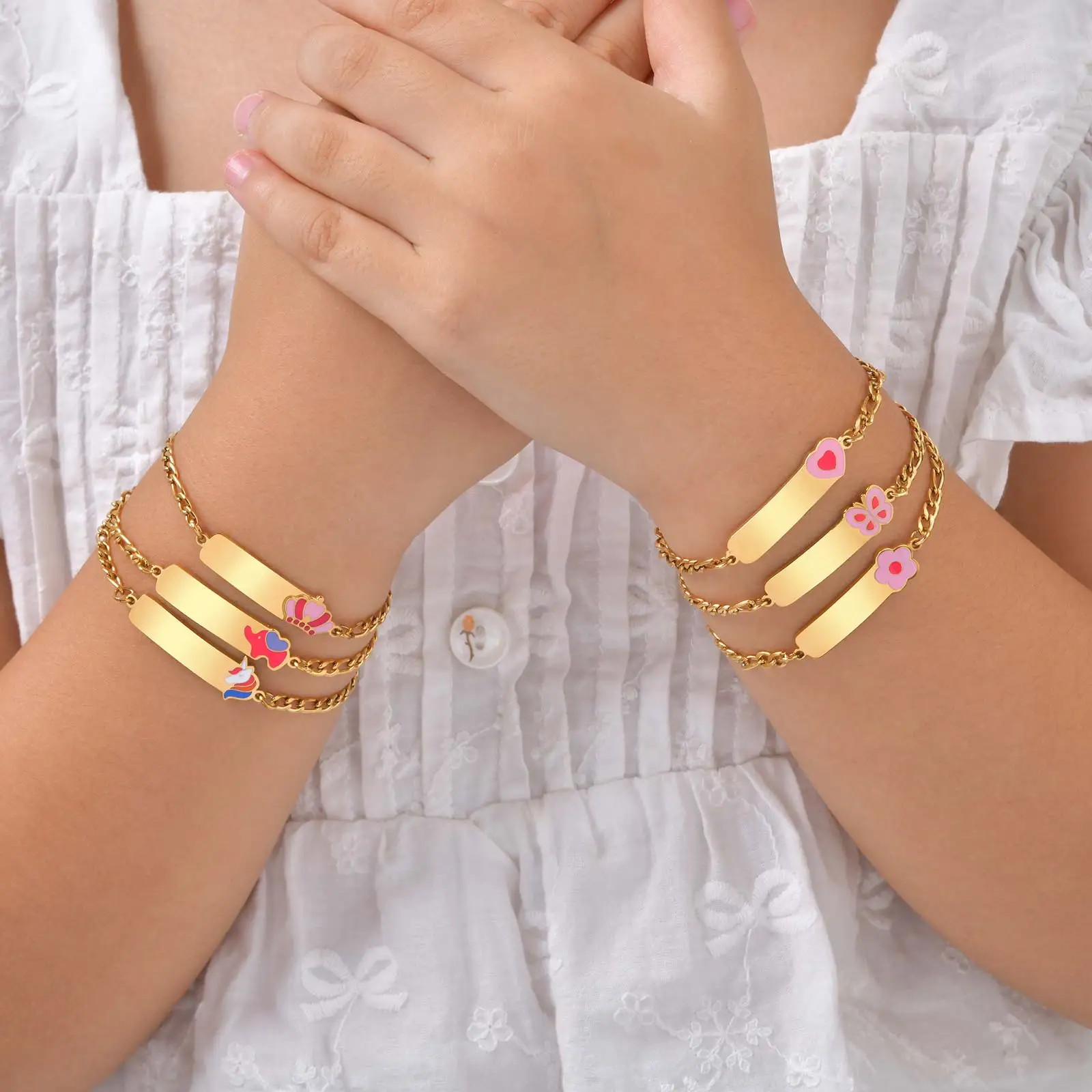 

Engrave Custom Name ID Bracelet for Children, Hypoallergenic Stainless Steel Personalized Bracelet for Girls Boys Gift