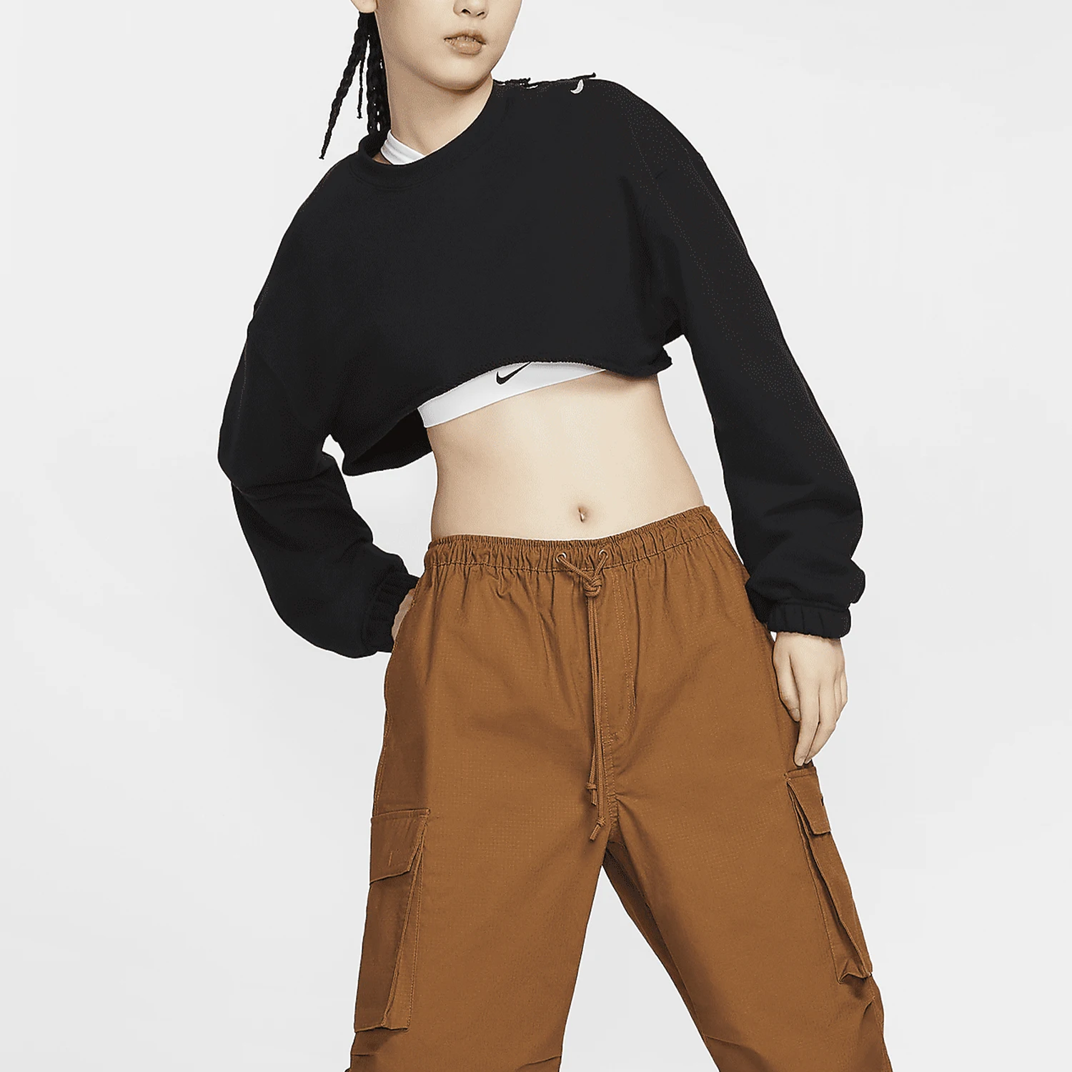 

Официальный аутентичный 2023, новый женский дышащий свободный укороченный свитшот с круглым вырезом Nike FV7510-010