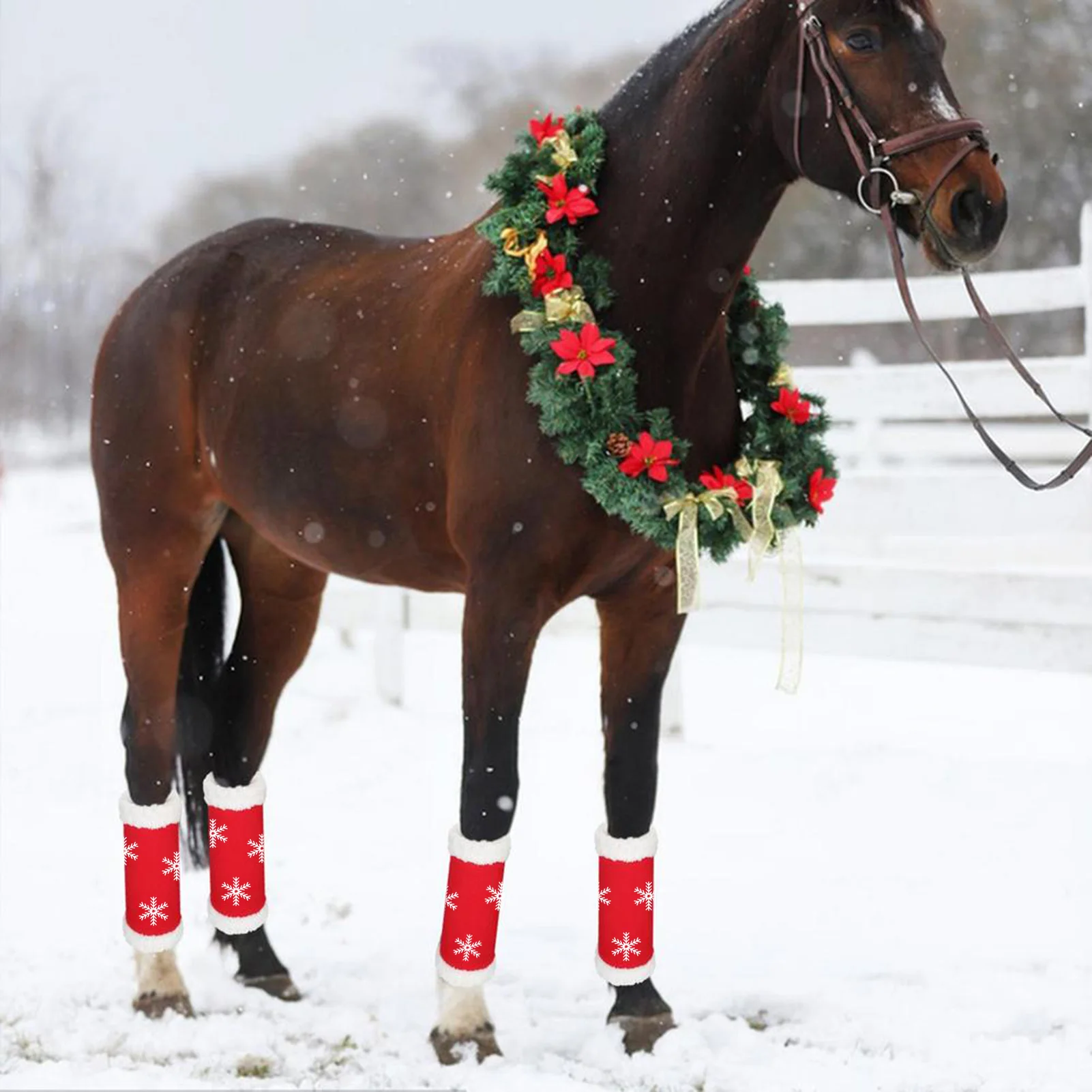 Christmas Horse Leg Wraps Breathable Horse Boots Leg Wraps for Preventing Bites & Reducing-Stomping