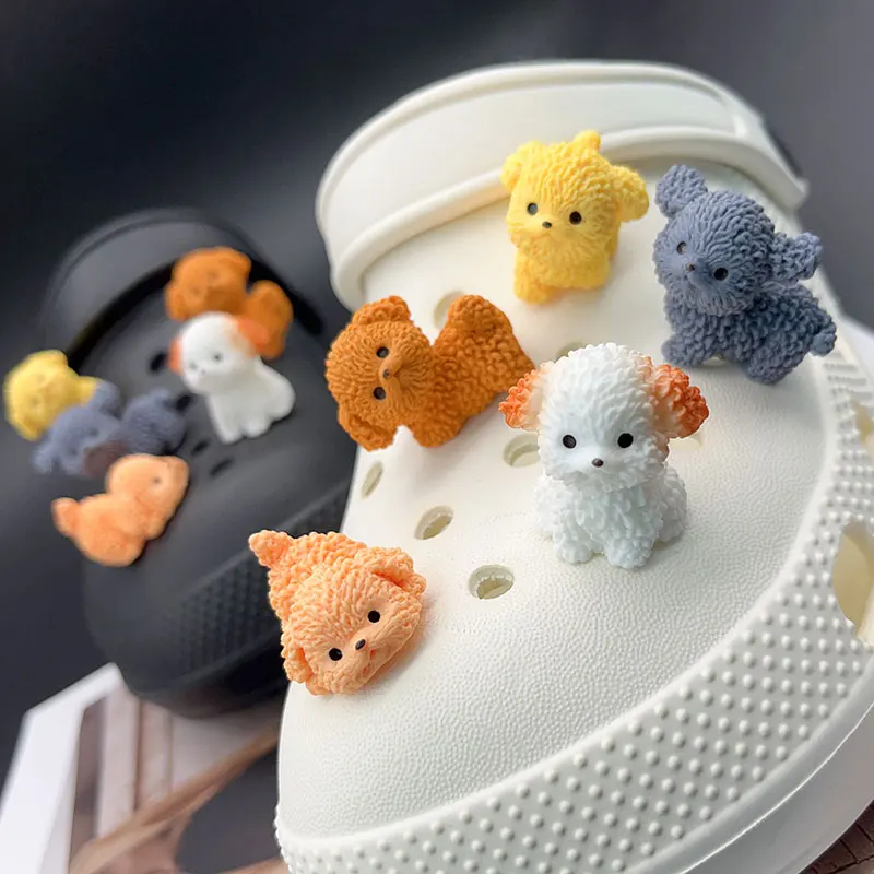 

Cartoon Cute Curly Dog Animal Shoe Charms for Crocs Decorations Clogs Pins Slipper Accessories Garden Sandals Girl Kids Gift