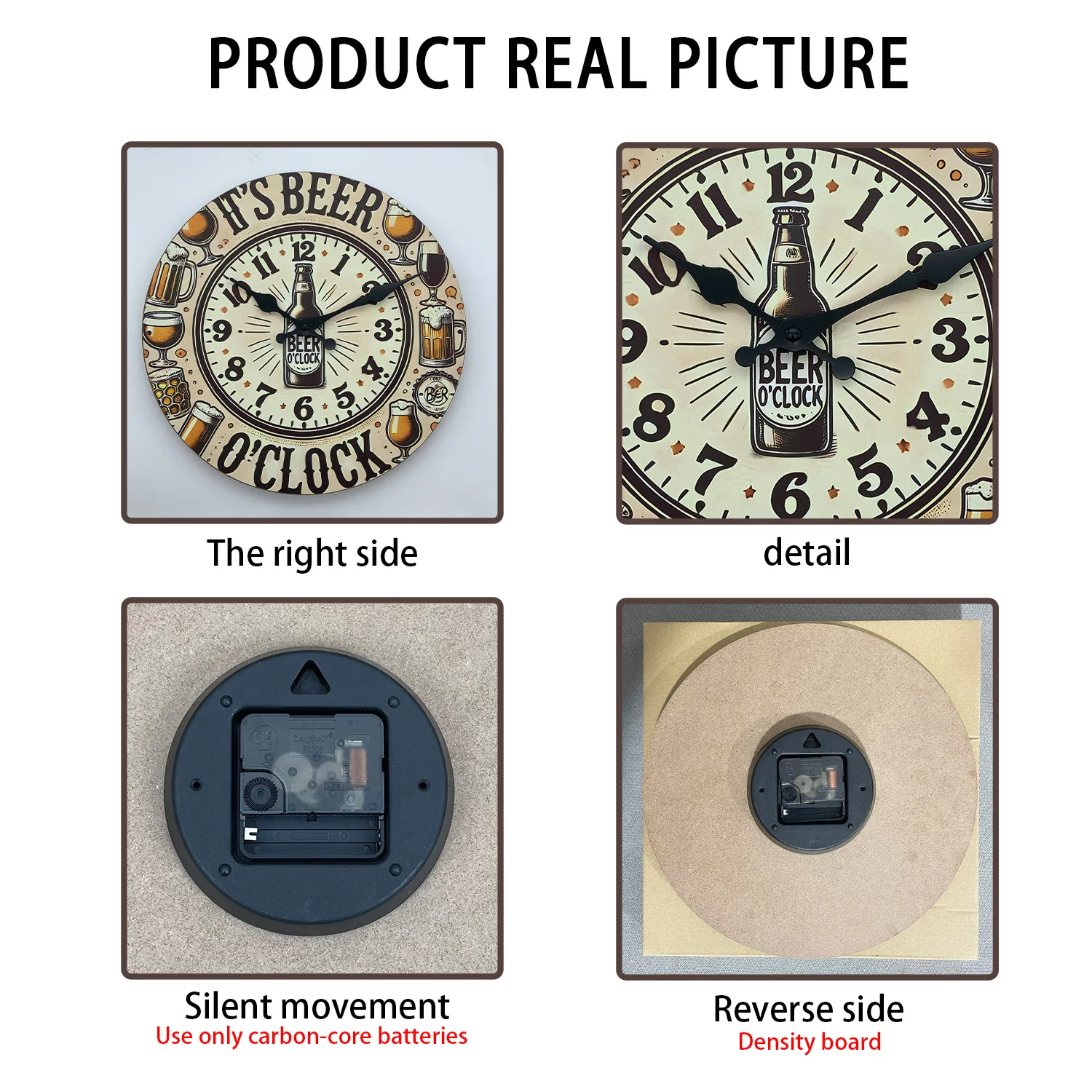 Fashionable and Unique Beer Mug Pattern Wooden Wall Clock for Living Room, Bedroom, Kitchen, Home Decoration, Silent Quartz Clock, Holiday Gift, 10