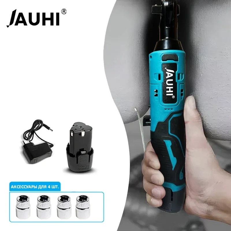 JAUHI 12V Impact Wrench Cordless Rechargeable Electric Wrench 3/8 Inch Right Angle Ratchet Wrenches Impact Driver Power Tool