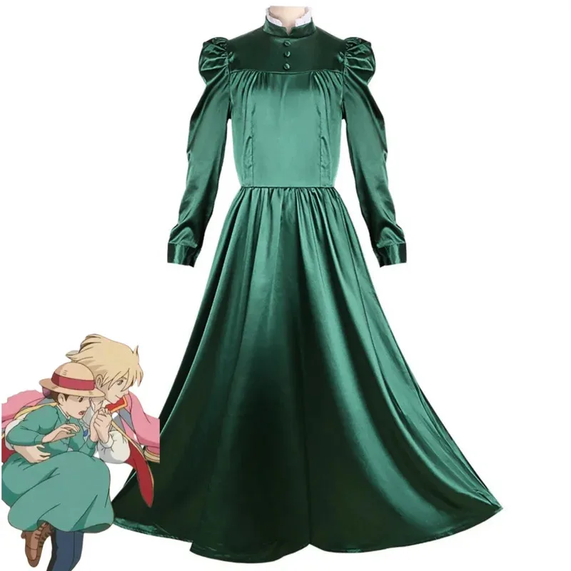 アニメ映画ハウルの動く城 ソフィー コスプレ衣装 青と黄色の緑のメイド服 エプロン ウィッグ 女性 可愛い ハロウィン カーニバル スーツ