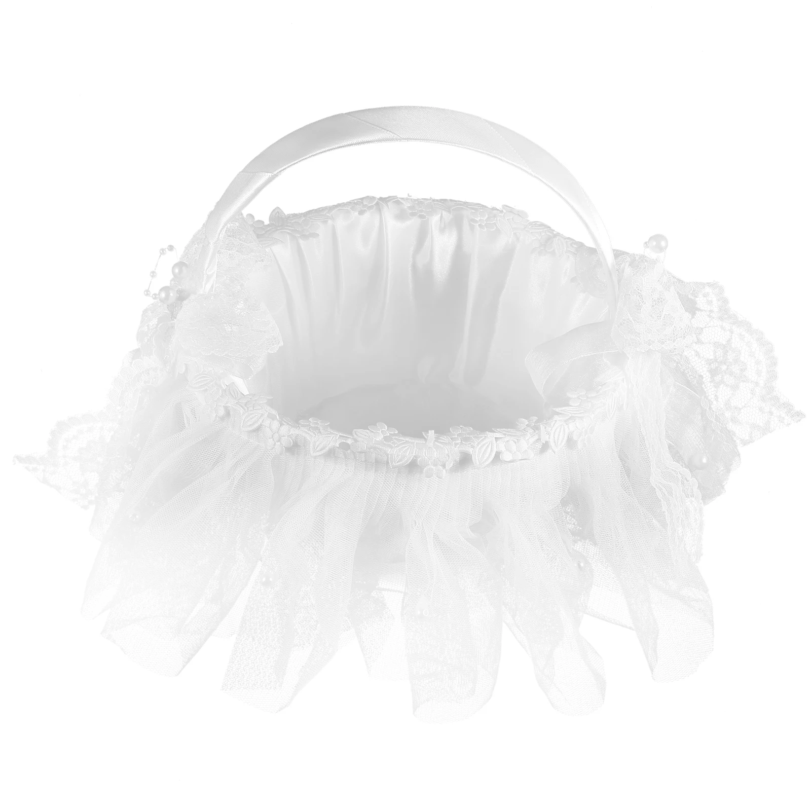 

Wedding Flower Girl Tulle Basket Rustic Lace Petal Storage Small Lightweight Handheld For Bride Wedding Party Supplies Favor
