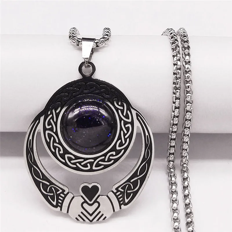 Viking Irish Knotl Heart Stainless Steel Chain Necklace Women/Men Silver Color Necklaces Jewelry collares de mujer N2759S02
