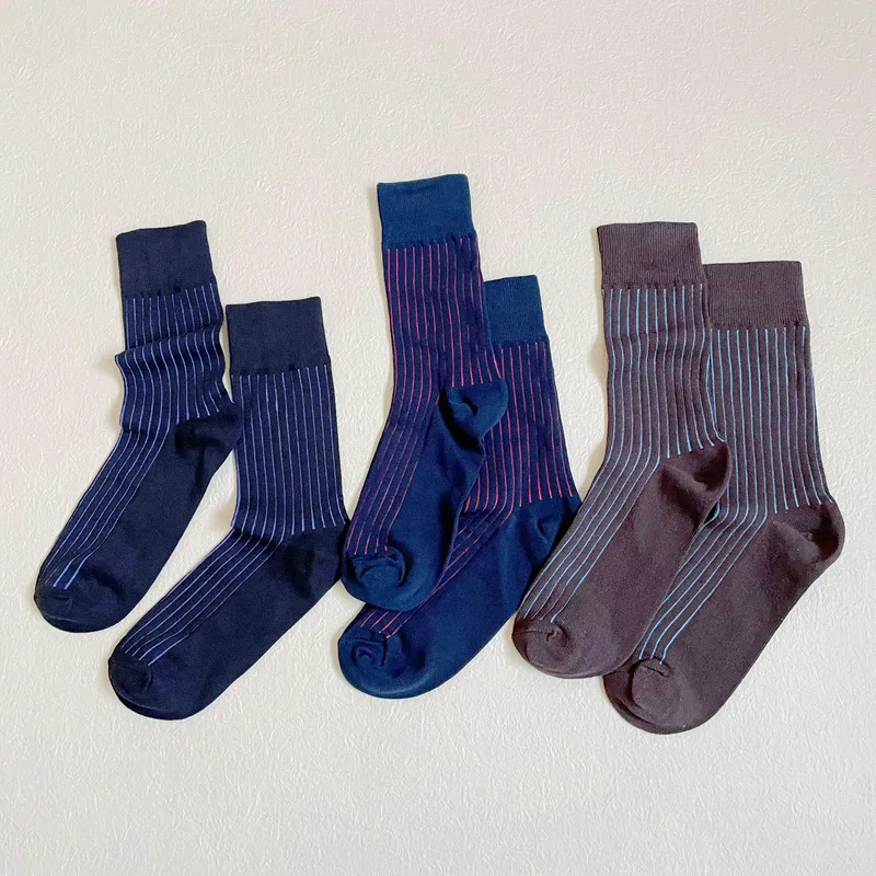 Mans Socks Combed Cotton Business Good Quality Large Size EU 40,41,42,43 Colorful Striped Breathable Husbands Father Socks Purpl