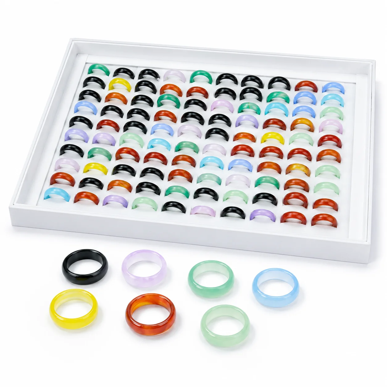 50 Stück mehrfarbige Karneol-Kristall-Achat-Ringe für Damen, modischer Natur-Schmuck, Großpackungen, gemischte Farben, PF4020 – Detail 5