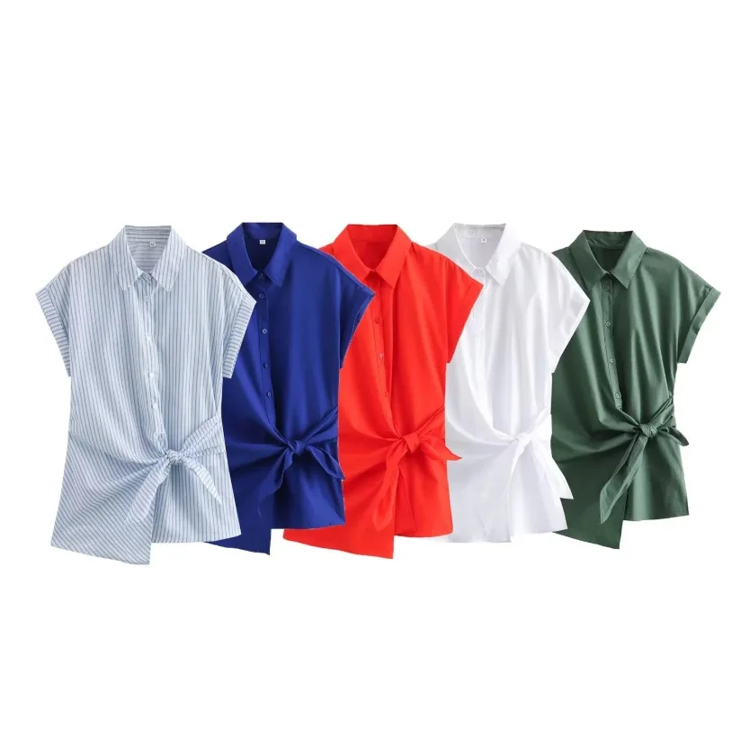 

2025 Summer New Simple Solid Color Women Office Short Sleeve Shirt Fashion Collar Female Poplin Blouses
