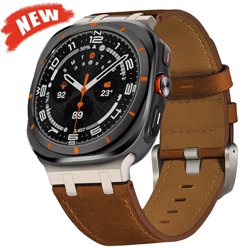 حزام جلدي فاخر لساعة سامسونج جالاكسي الترا 47 ملم QuickFit حزام أعمال للرجال سوار كوريا لسوار سامسونج الترا 2025