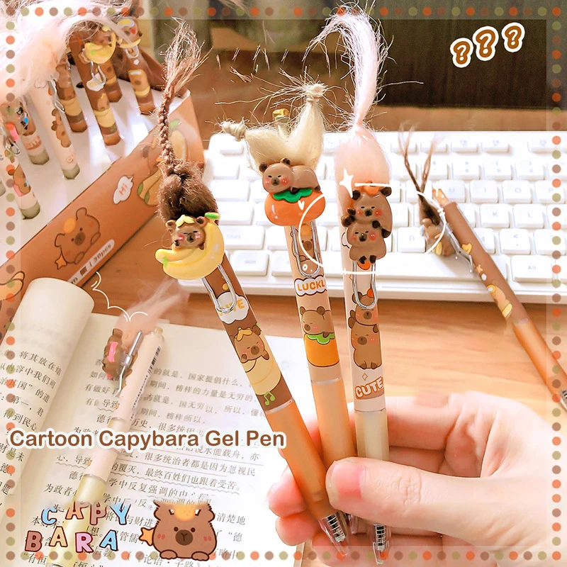 Anime capivara dos desenhos animados gel canetas estudante papelaria criativo cabelo frito capivara pressionando caneta kawaii material escolar presentes