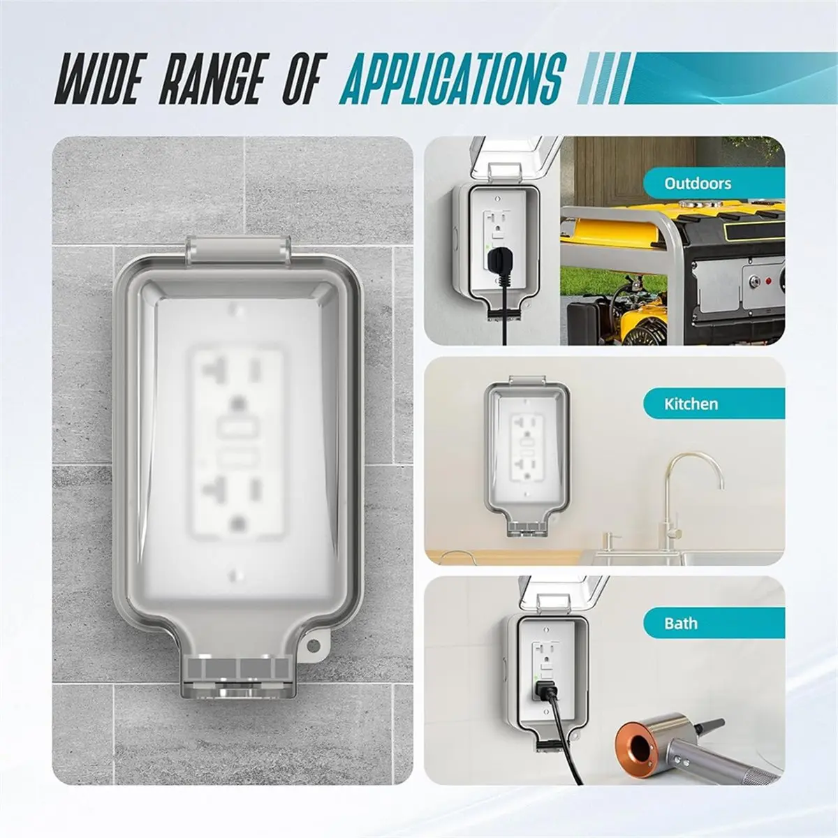 HITL Outdoor Electrical Outlet Box,IP66 Waterproof & Lockable Enclosure,20A Rated with Double Socket for Gardens,Yards,Sports