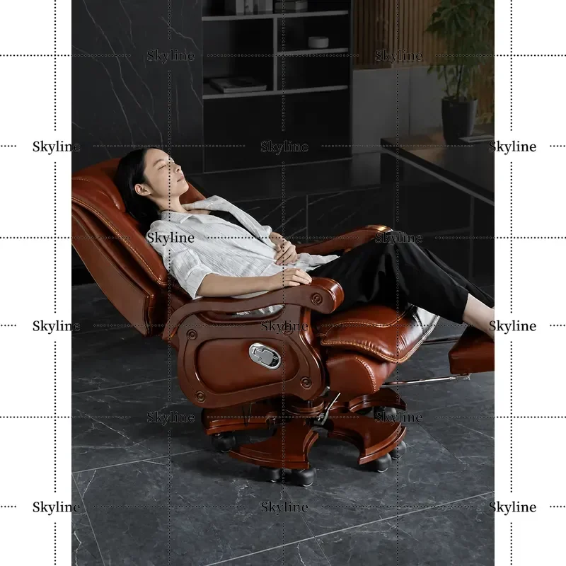 Executive Leather Reclining Office Chair, Massage Function Large Business Computer Seat