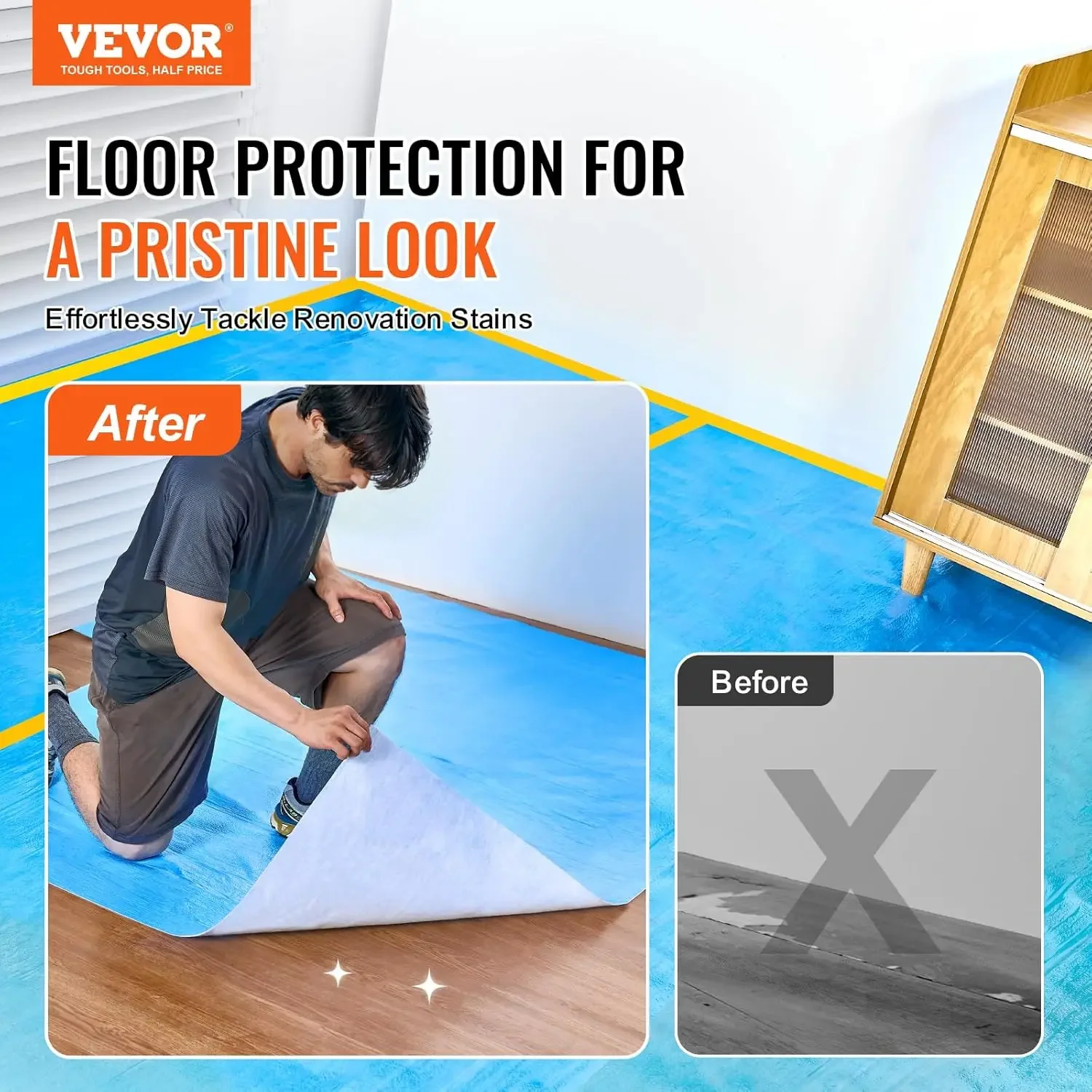 40" x 84' Temporary Floor Protection for Construction & Renovation-Heavy-Duty, Anti Slip, Waterproof, Blue