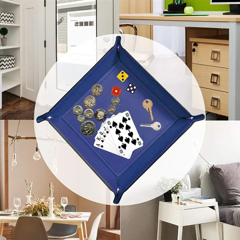 PU Leather Jewelry Folding Tray Collapsible Phone Key/watch/Wallet Coin Desktop Storage Sundries Box Bins Accessories