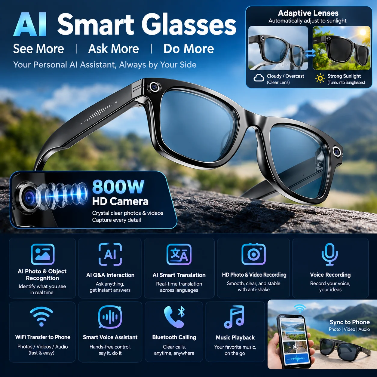 LIGE New 800W Pixels Smart Glasses Recording Videos 9 LIGE New 800W Pixels Smart Glasses Recording Videos