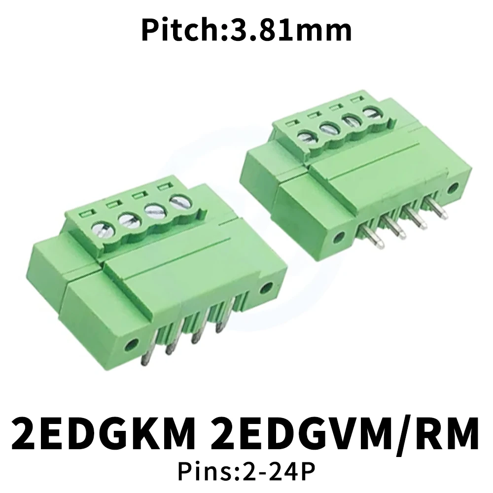 (10 Sets) KF 2EDGKM + 2EDGRM/VM 3.81mm Flanged Plug-in Terminal Block PCB with ears 15EDGKM 3.81 Right Angle Straight Pin 2~24P