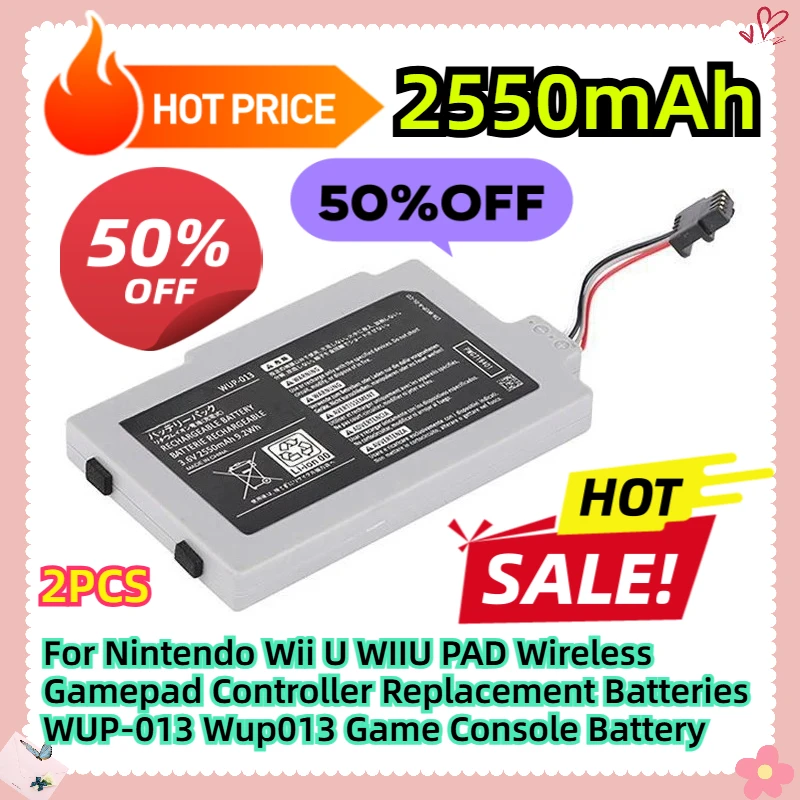 

2550mah 2pcs For Nintendo Wii U WIIU PAD Wireless Gamepad Controller Replacement Batteries WUP-013 Wup013 Game Console Battery