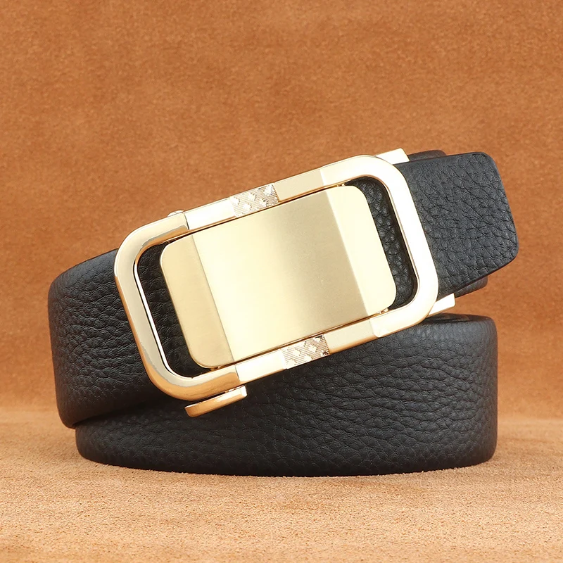 Cinto masculino clássico brilhante fivela automática designer de luxo alta qualidade couro genuíno jovens comércio cintura