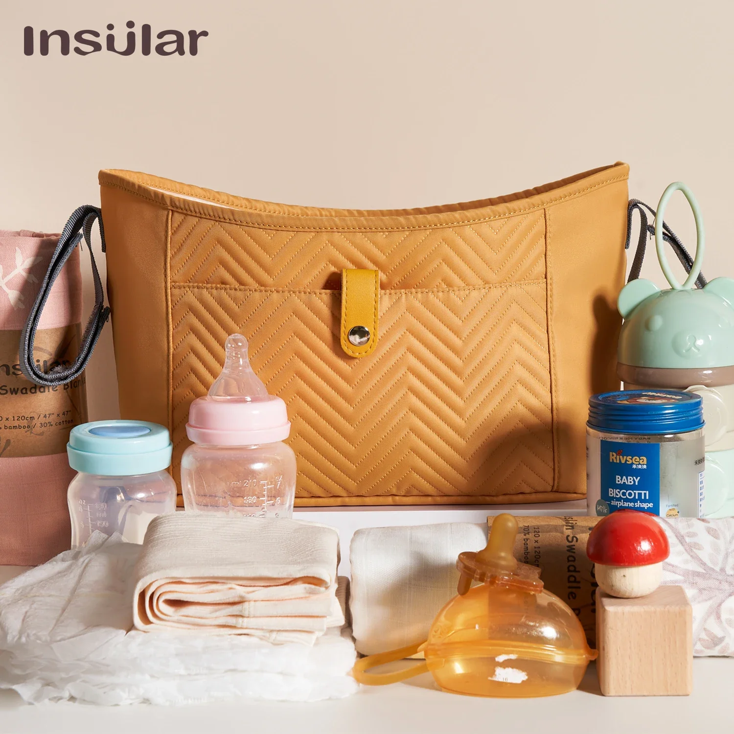 

INSULAR Stroller Hanging Bags Mommy Storage Bag Waterproof Bottle Cup Diaper Package Multi-functional Large Capacity Nylon Cloth