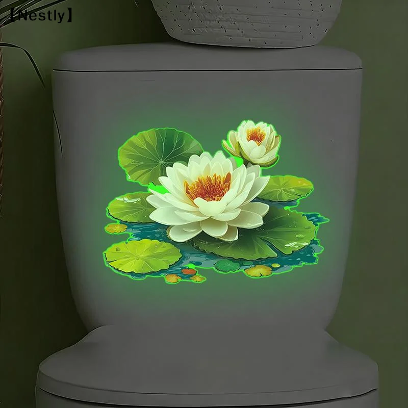 Glow-in-the-Dark Water Lily Toilet Sticker  Self-adhesive Removable Wall Sticker Car Bedroom Living Room Toilet Stickers〔Nest〕