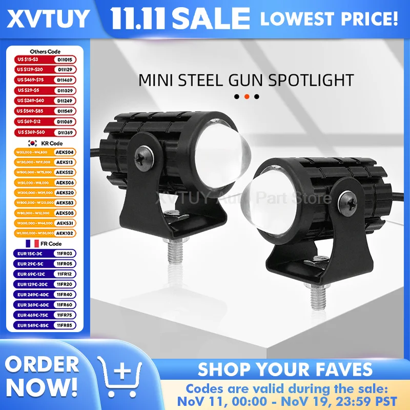 

Горячий прожектор для мотоцикла, светодиодная двухцветная маленькая стальная пушка, дальний ближний свет, водонепроницаемый, супер яркий, 8-80 В, широкое напряжение