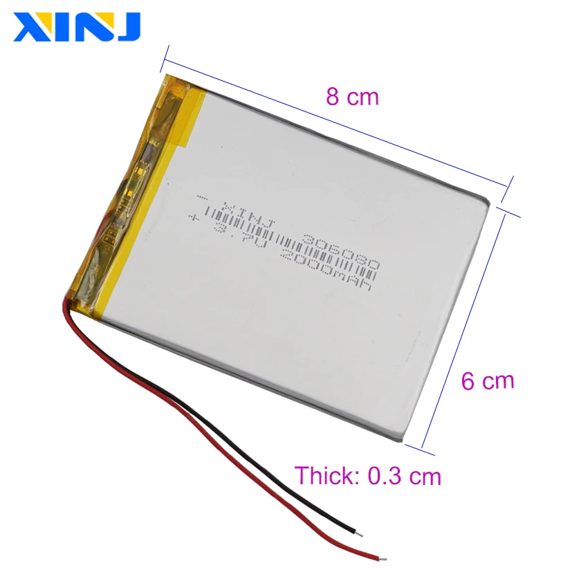 3.7V 2000mAh 7.4Wh Li-Polymer Rechargeable Li Lithium-ion Battery 306080 Repair GPS PDA PSP Power Bank Safety Lamp Pos Tablet PC