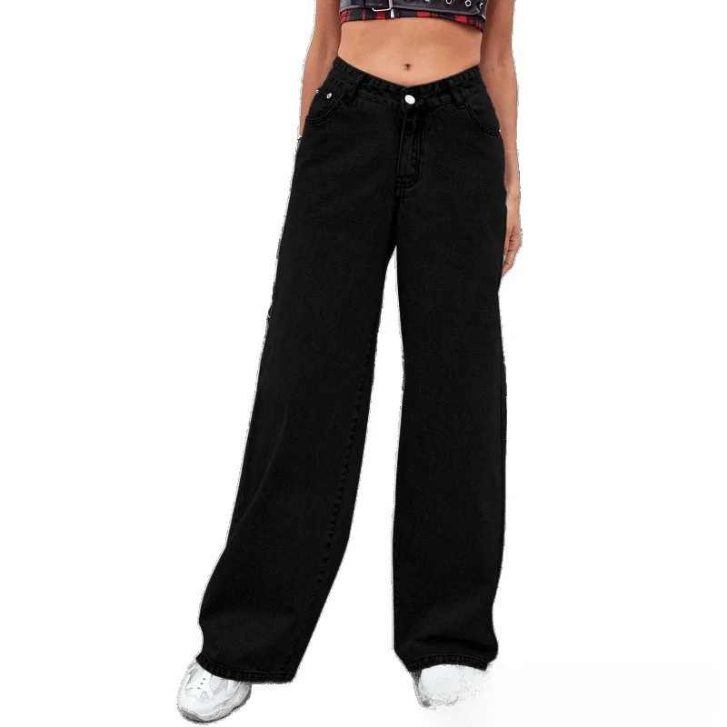 Jeans a gamba larga a vita alta da donna, vestibilità ampia, vestibilità ampia, taglio dritto, pantaloni da pendolarismo, pantaloni skinny in denim casual