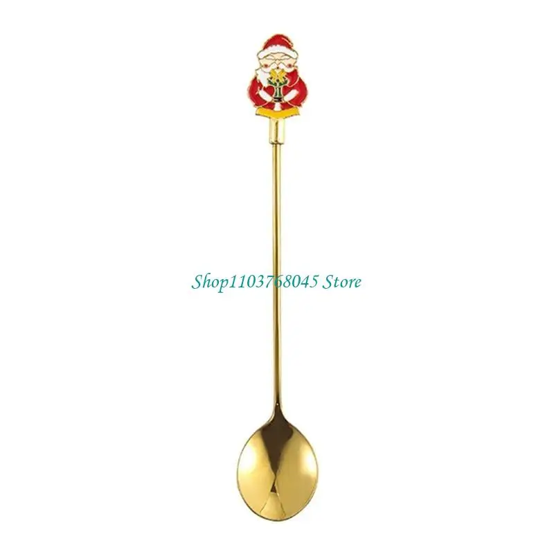 

R53F 4pcs Stainless Steel Coffee Spoon with Christmas Pendant Xmas Party Tableware