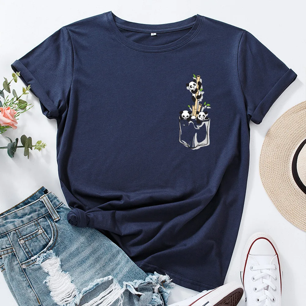 Woman Short Sleeve Tops 100% Cotton Women\'s T-shirt Cute Panda T Shirts Female Graphic Tees Lady Tshirt